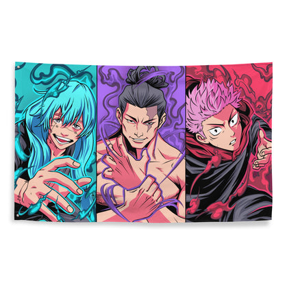 Yuji, Todo, and Mahito Tri-Panel Jujutsu Kaisen Flag