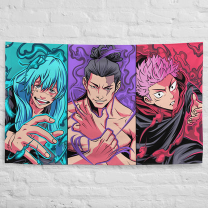 Yuji, Todo, and Mahito Tri-Panel Jujutsu Kaisen Flag