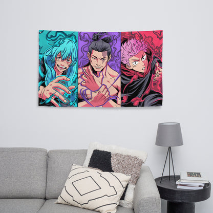 Yuji, Todo, and Mahito Tri-Panel Jujutsu Kaisen Flag